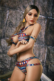 5ft 3in Klaudija, an exotic european beauty with incomparable looks, showcasing her curves in a patterned bikini.